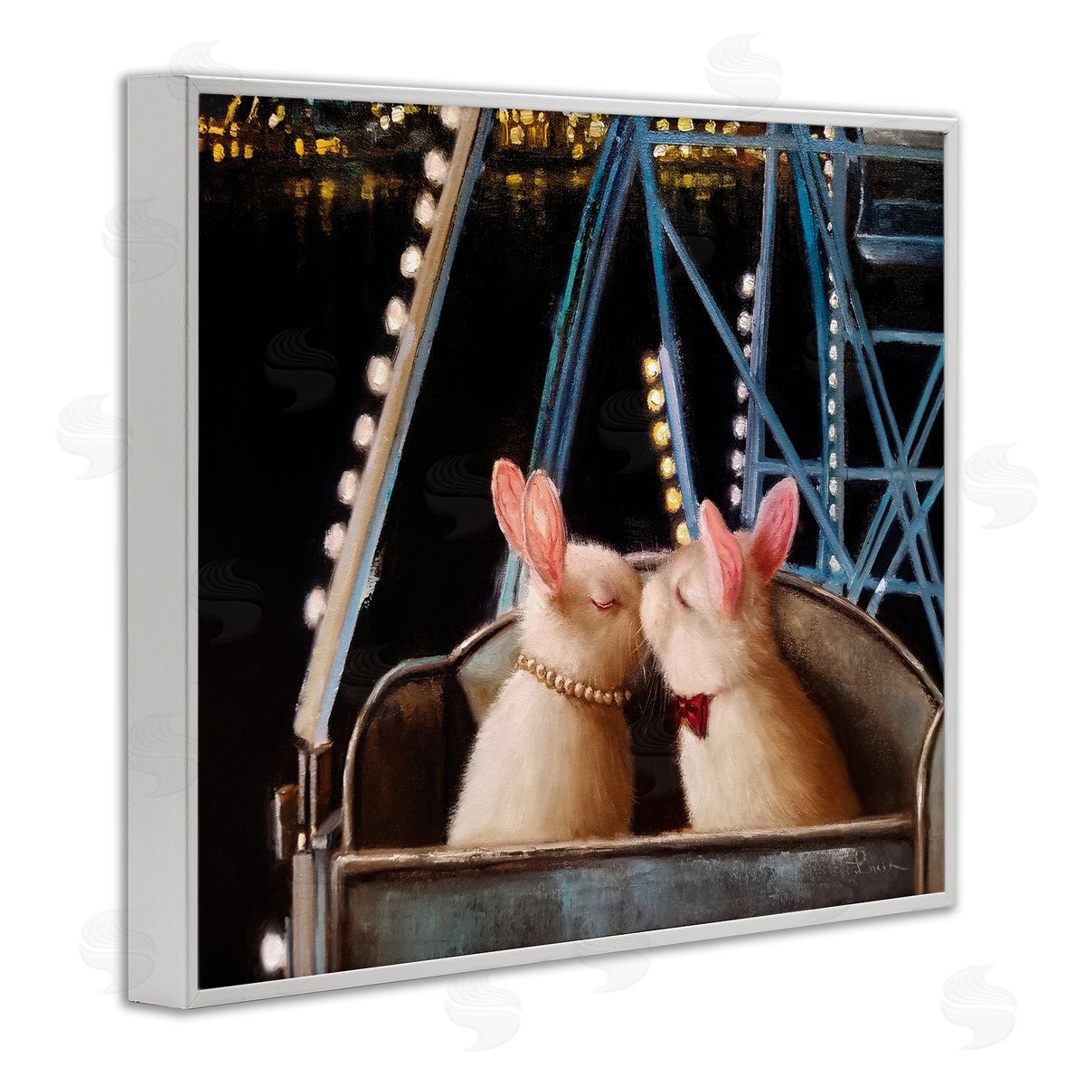Lucia Heffernan Rabbit Couple Romantic Ferris Wheel Kiss White Framed Giclee Wall Art