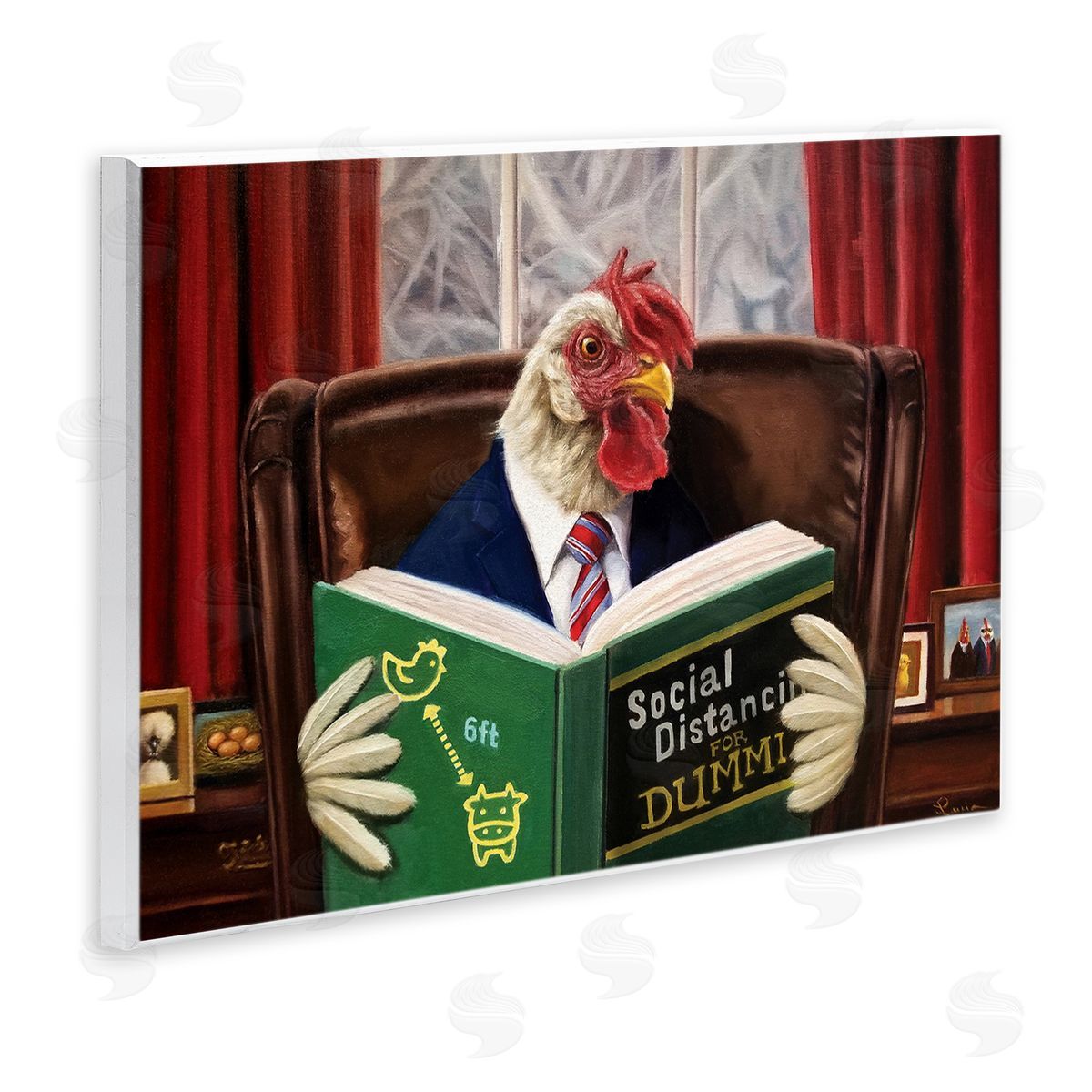 Lucia Heffernan Rooster Reading at Desk Social Distance Dummies Wall Plaque Art