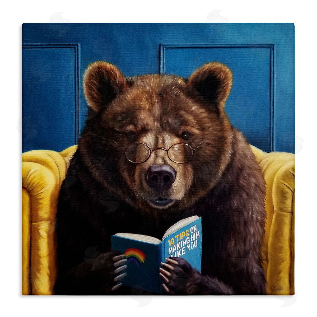Brown Bear Reading Dating Book Canvas Wall Art, Home Decor by Lucia Heffernan