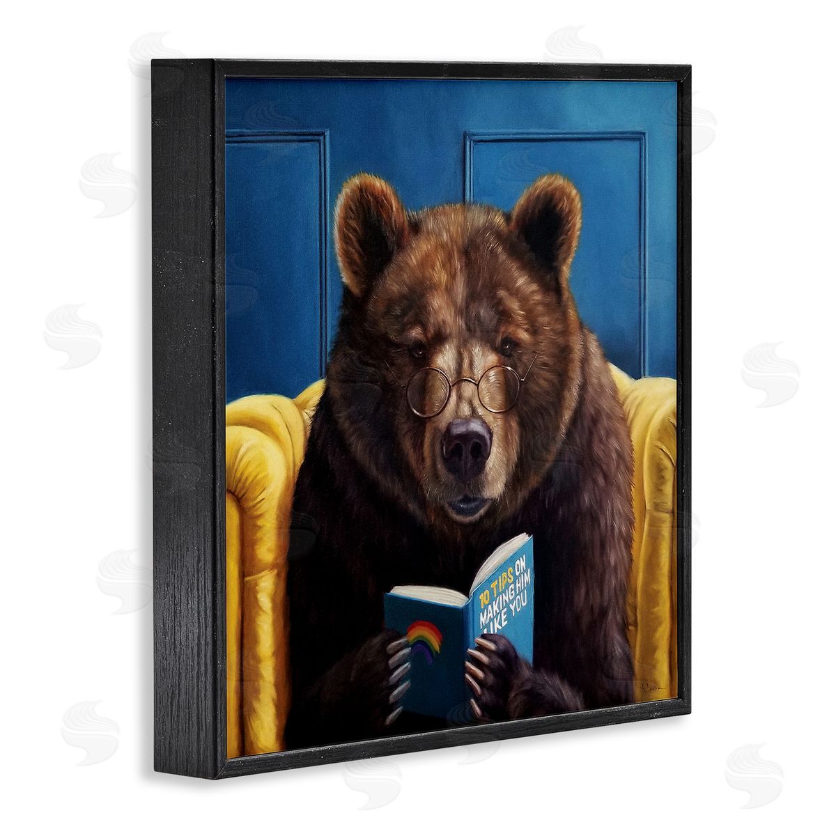 Brown Bear Reading Dating Book Black Frame Print Wall Art, Home Decor by Lucia Heffernan
