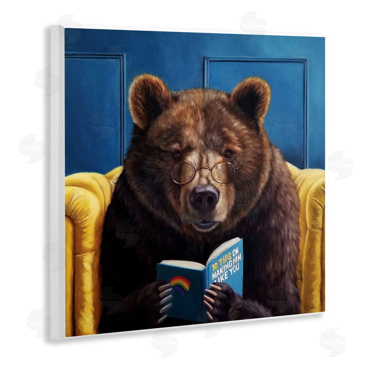 Brown Bear Reading Dating Book Wood Plaque Wall Art, Home Decor by Lucia Heffernan