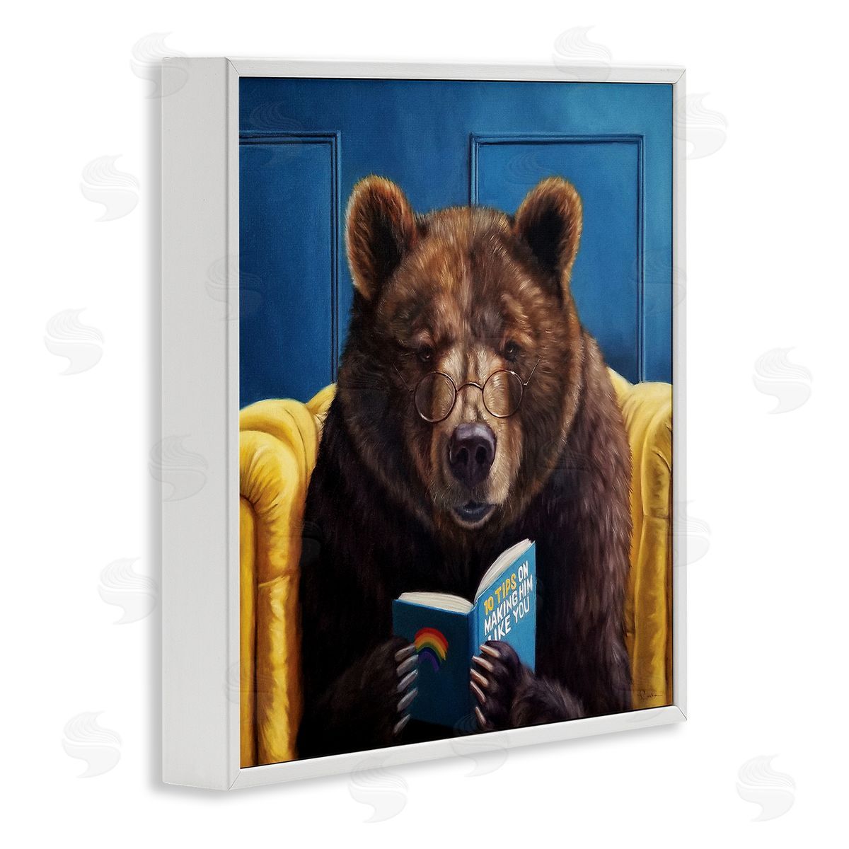 Brown Bear Reading Dating Book White Frame Print Wall Art, Home Decor by Lucia Heffernan