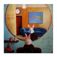 Lucia Heffernan | Rabbit At Hair Salon Funny Blue Face Mask