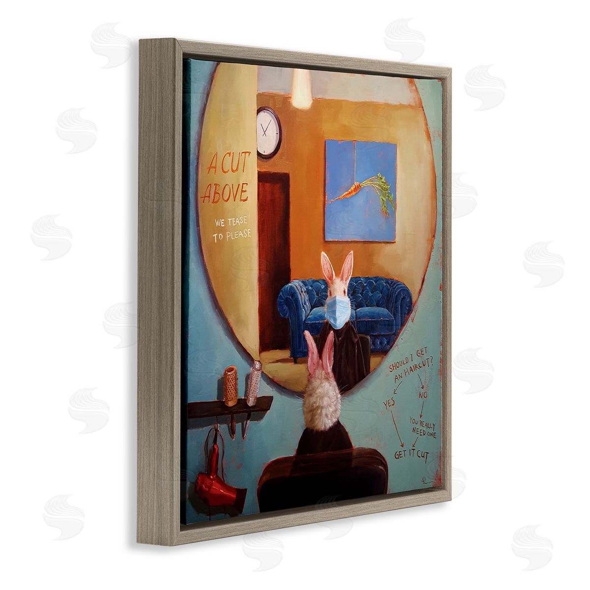 Lucia Heffernan Rabbit At Hair Salon Funny Blue Face Mask Brown Floater Frame Canvas Art