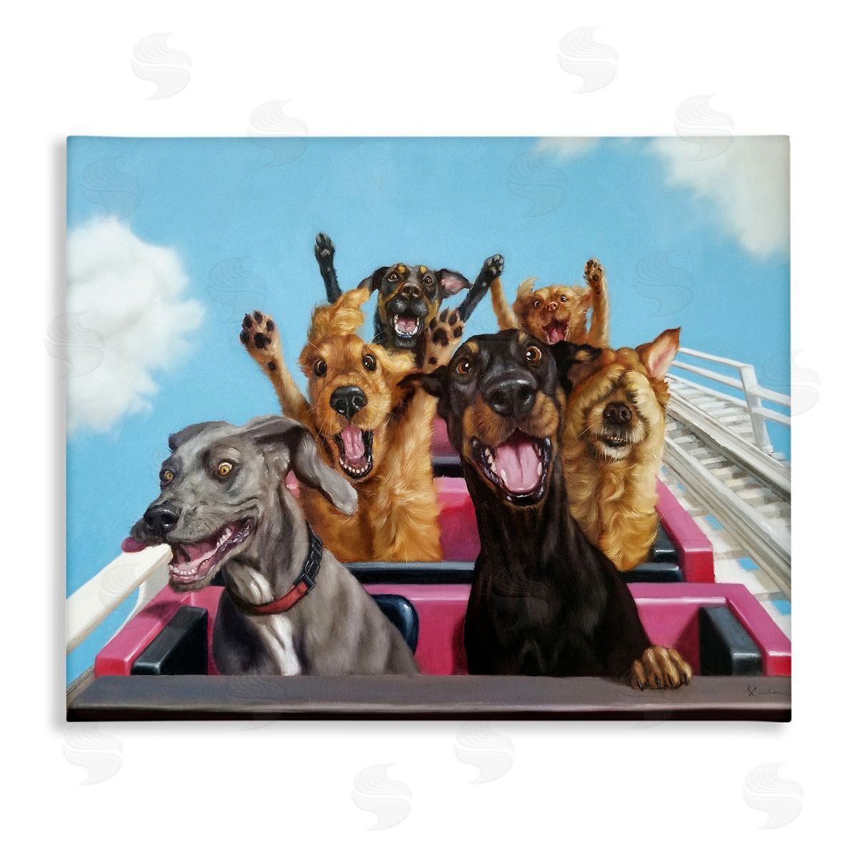 Dogs Riding Roller Coaster Canvas Wall Art, Home Decor by Lucia Heffernan