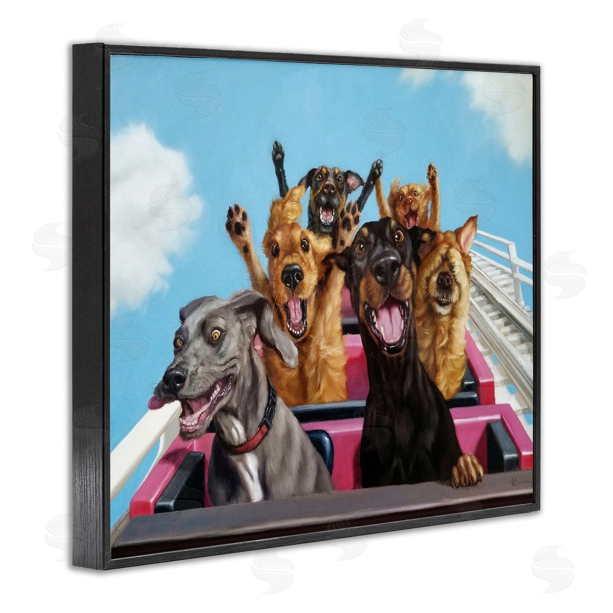 Dogs Riding Roller Coaster Black Frame Print Wall Art, Home Decor by Lucia Heffernan