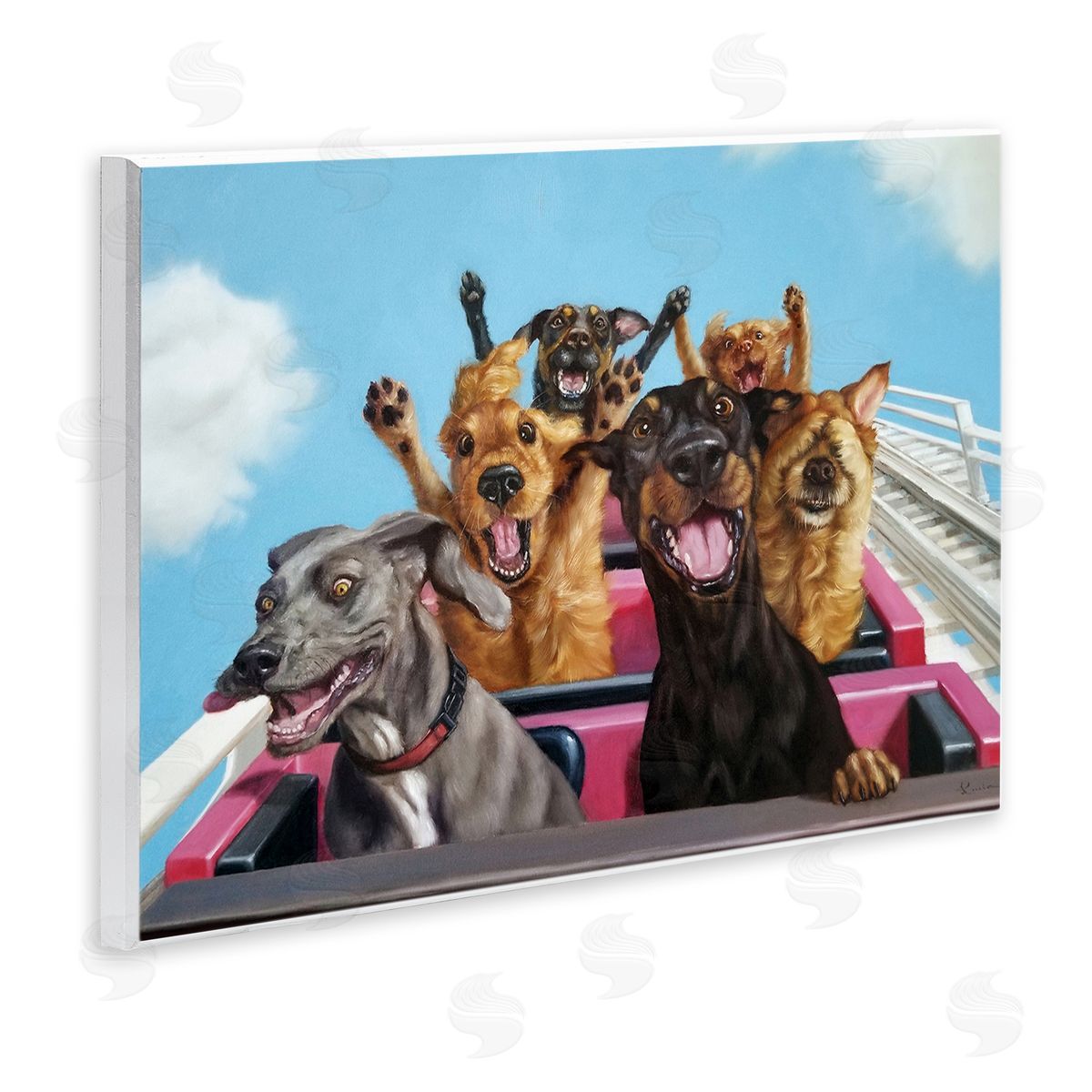 Dogs Riding Roller Coaster Wood Plaque Wall Art, Home Decor by Lucia Heffernan