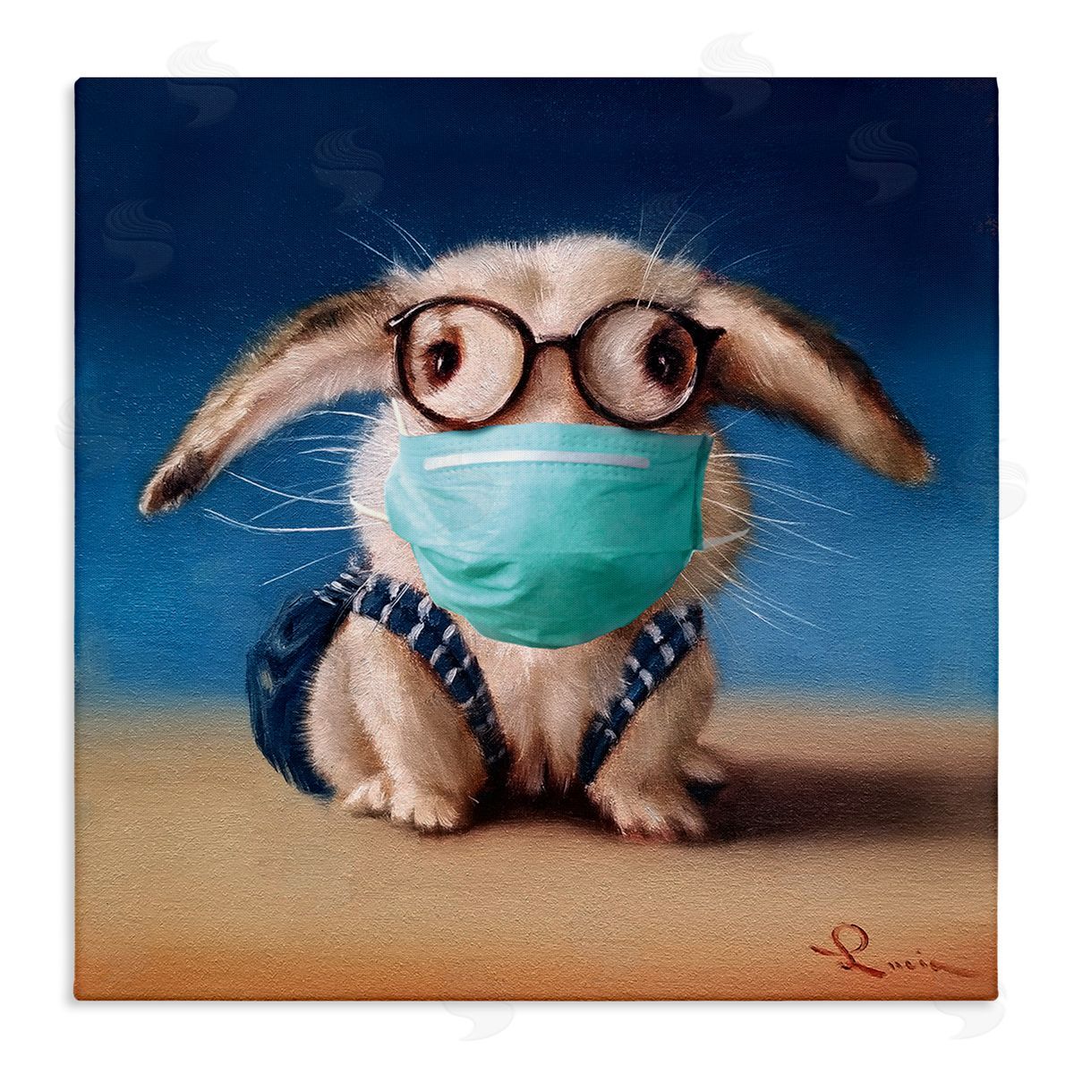 Lucia Heffernan Baby Bunny With Glasses Modern Blue Face Mask Canvas Wall Art
