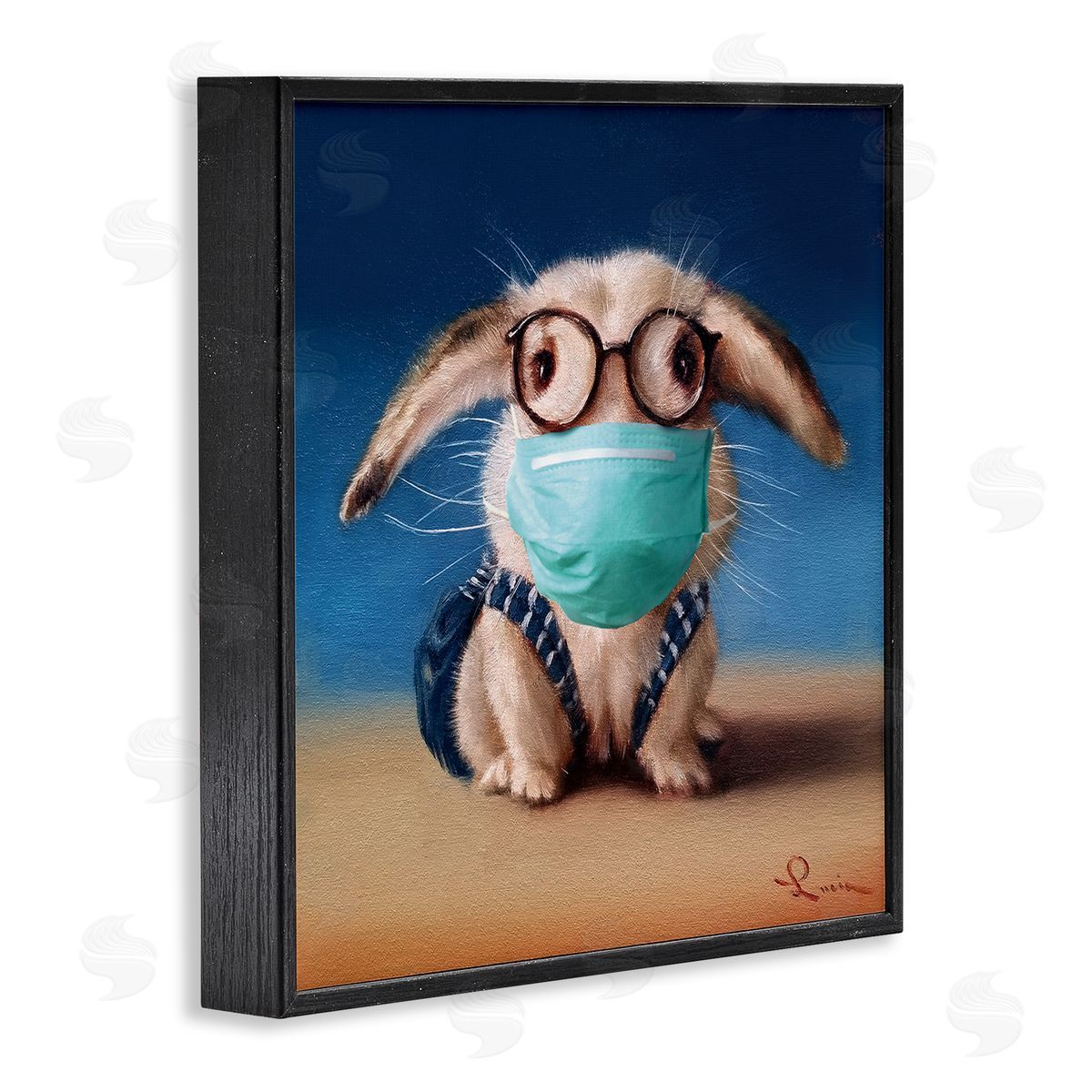 Lucia Heffernan Baby Bunny With Glasses Modern Blue Face Mask Black Framed Giclee Wall Art