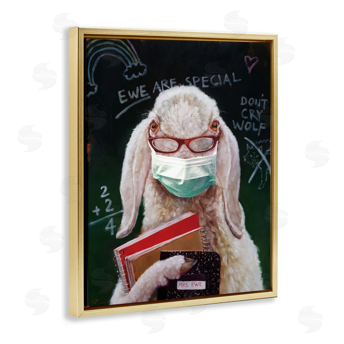 Lucia Heffernan Sheep School Portrait Country Ewe Animal Books Gold Floater Frame Canvas Art