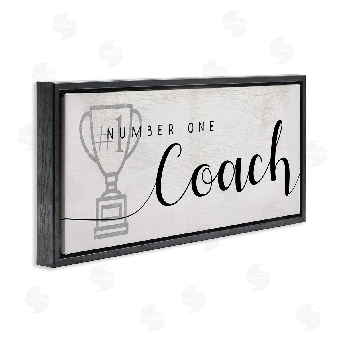 Stupell Studio Number One Coach Phrase Grey Trophy Detail Black Floater Frame Canvas Art