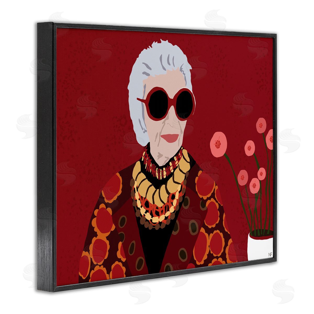 Nancy Ferrara Apfel Fashion Icon Glamourous Red Portrait Black Framed Giclee Wall Art