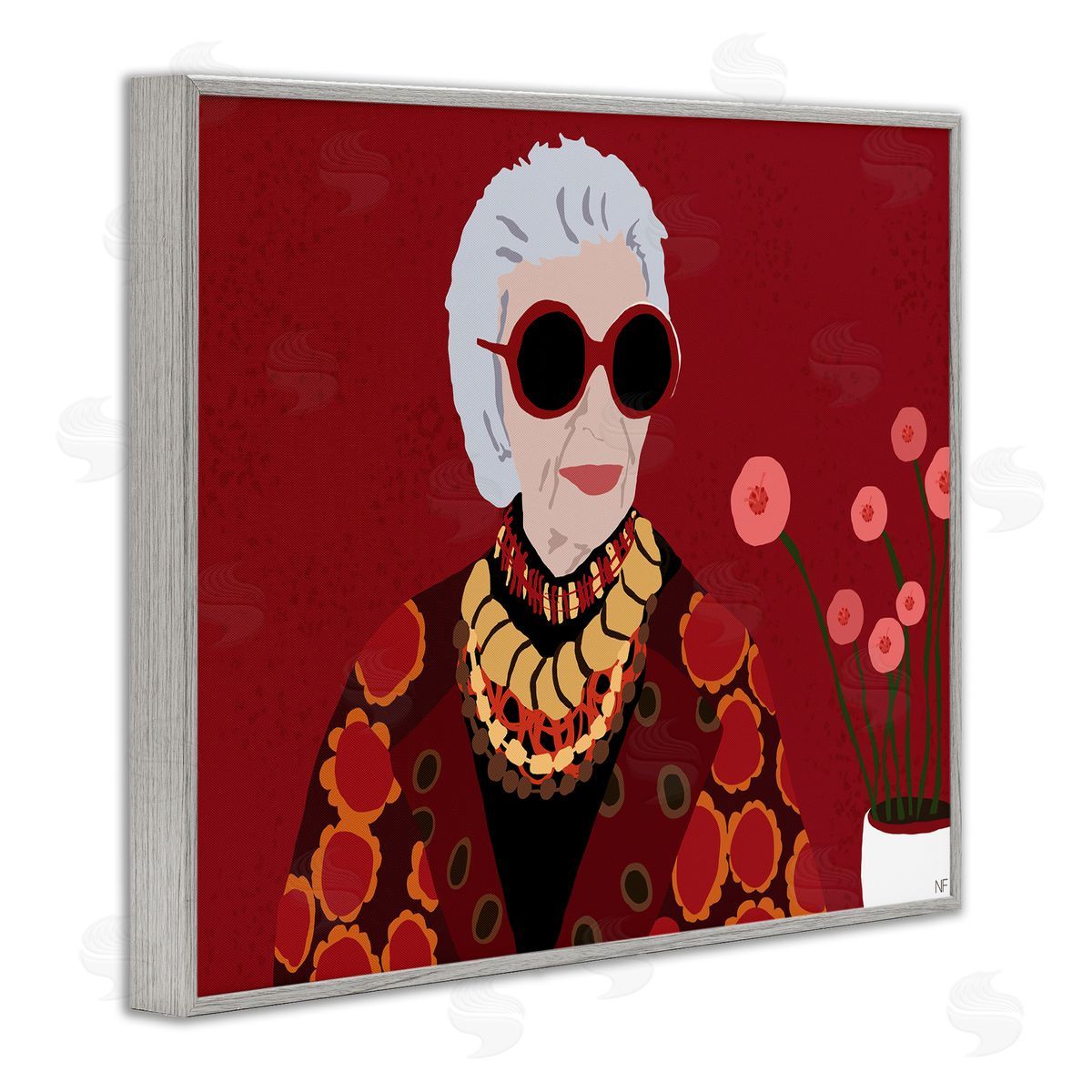 Nancy Ferrara Apfel Fashion Icon Glamourous Red Portrait Gray Framed Giclee Wall Art