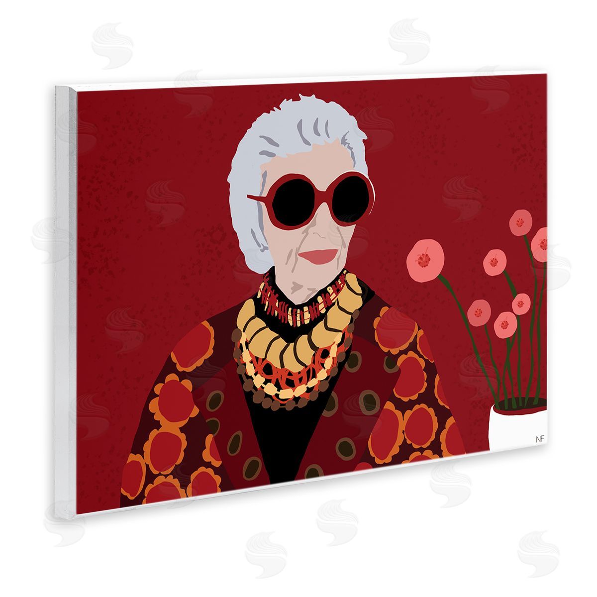 Nancy Ferrara Apfel Fashion Icon Glamourous Red Portrait Wall Plaque Art