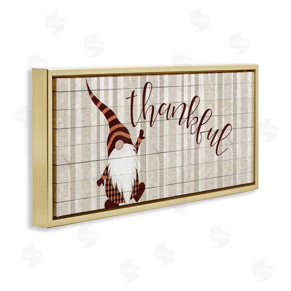 Thankful Harvest Forest Gnome Gold Floating Frame Canvas Wall Art, Home Decor by Kim Allen