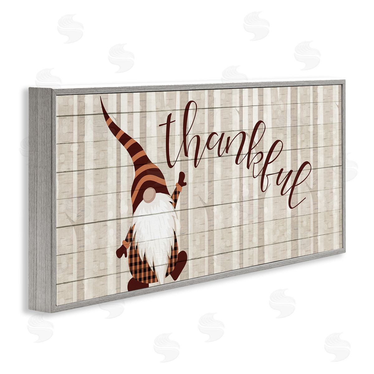 Thankful Harvest Forest Gnome Grey Frame Print Wall Art, Home Decor by Kim Allen