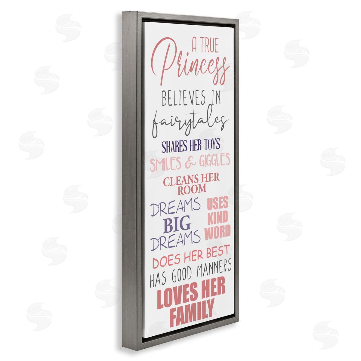 Inspiring True Princess Rules Grey Floating Frame Canvas Wall Art, Home Decor by Kim Allen