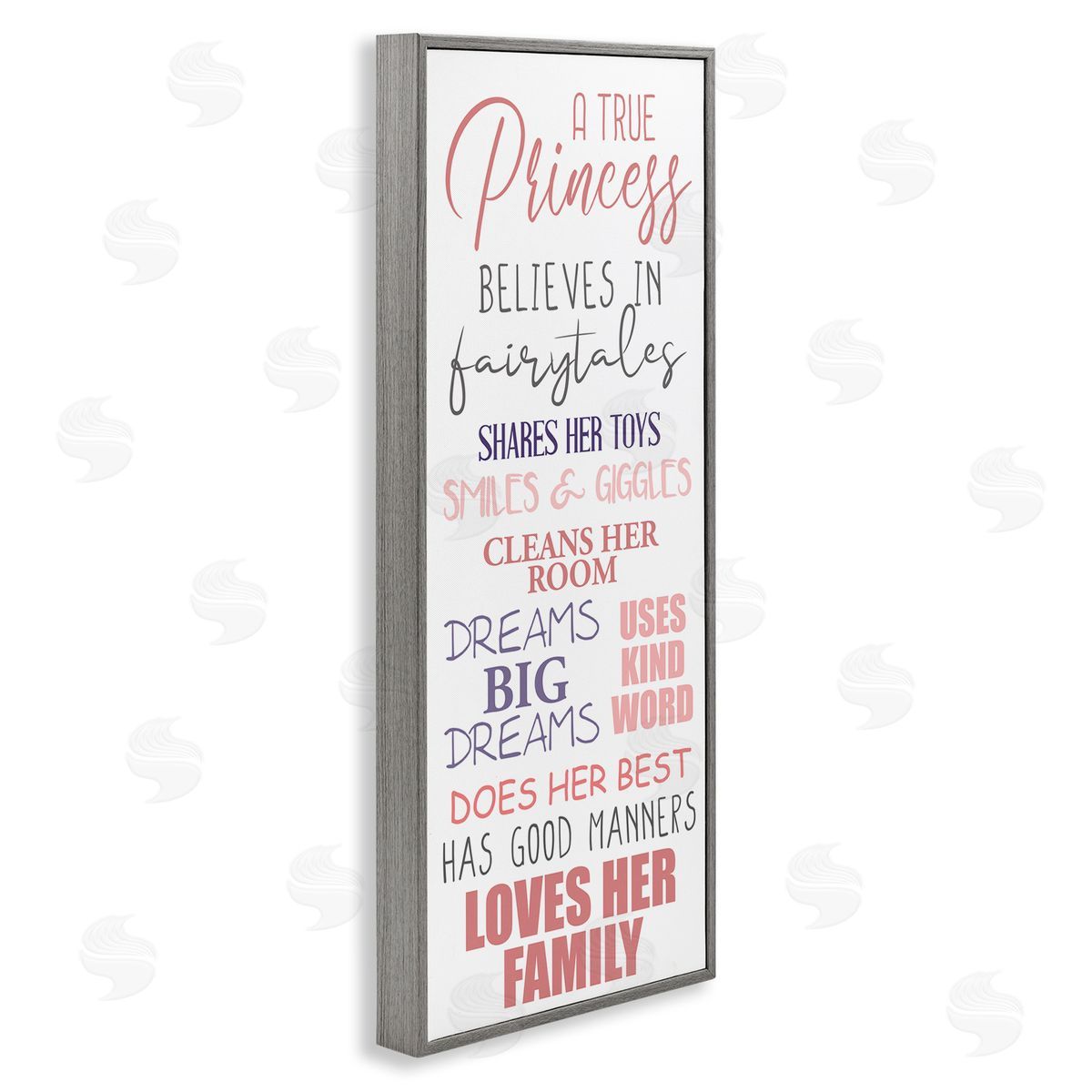 Inspiring True Princess Rules Grey Frame Print Wall Art, Home Decor by Kim Allen
