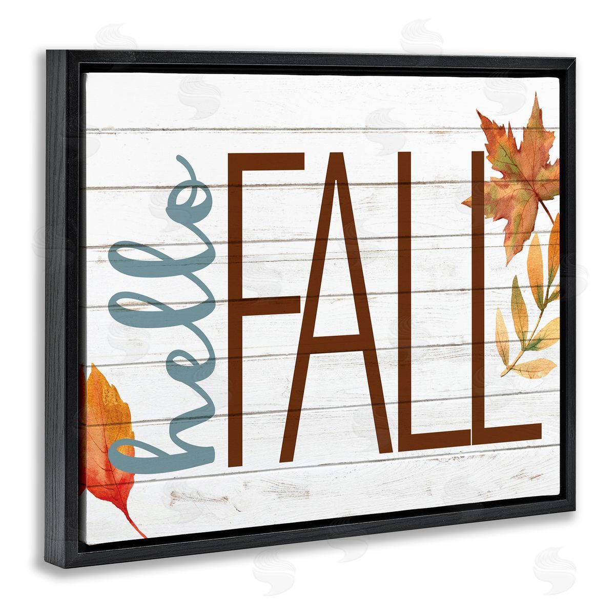 Kim Allen Hello Fall Planked Look Autumn Foliage Black Floater Frame Canvas Art