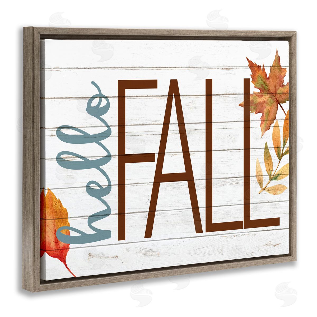 Kim Allen Hello Fall Planked Look Autumn Foliage Brown Floater Frame Canvas Art