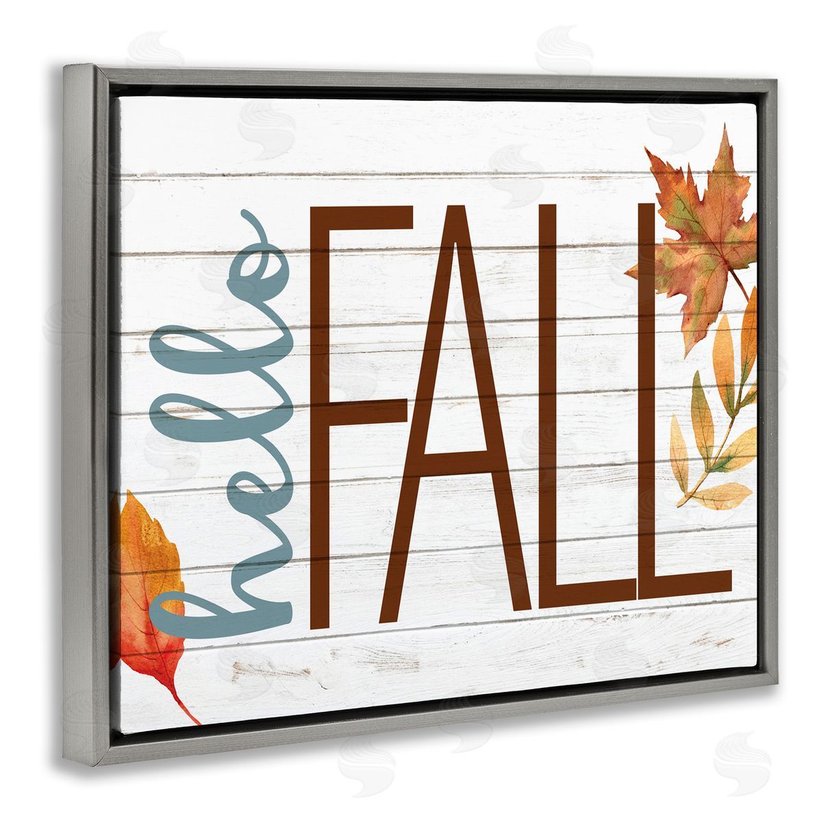 Kim Allen Hello Fall Planked Look Autumn Foliage Gray Floater Frame Canvas Art
