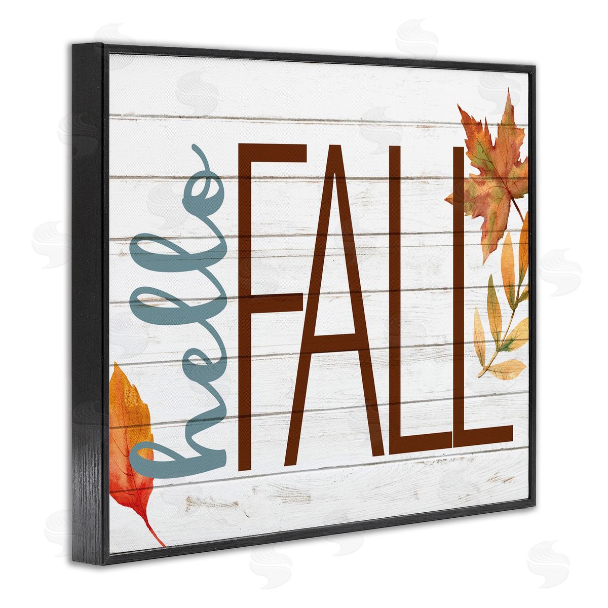 Kim Allen Hello Fall Planked Look Autumn Foliage Black Framed Giclee Wall Art