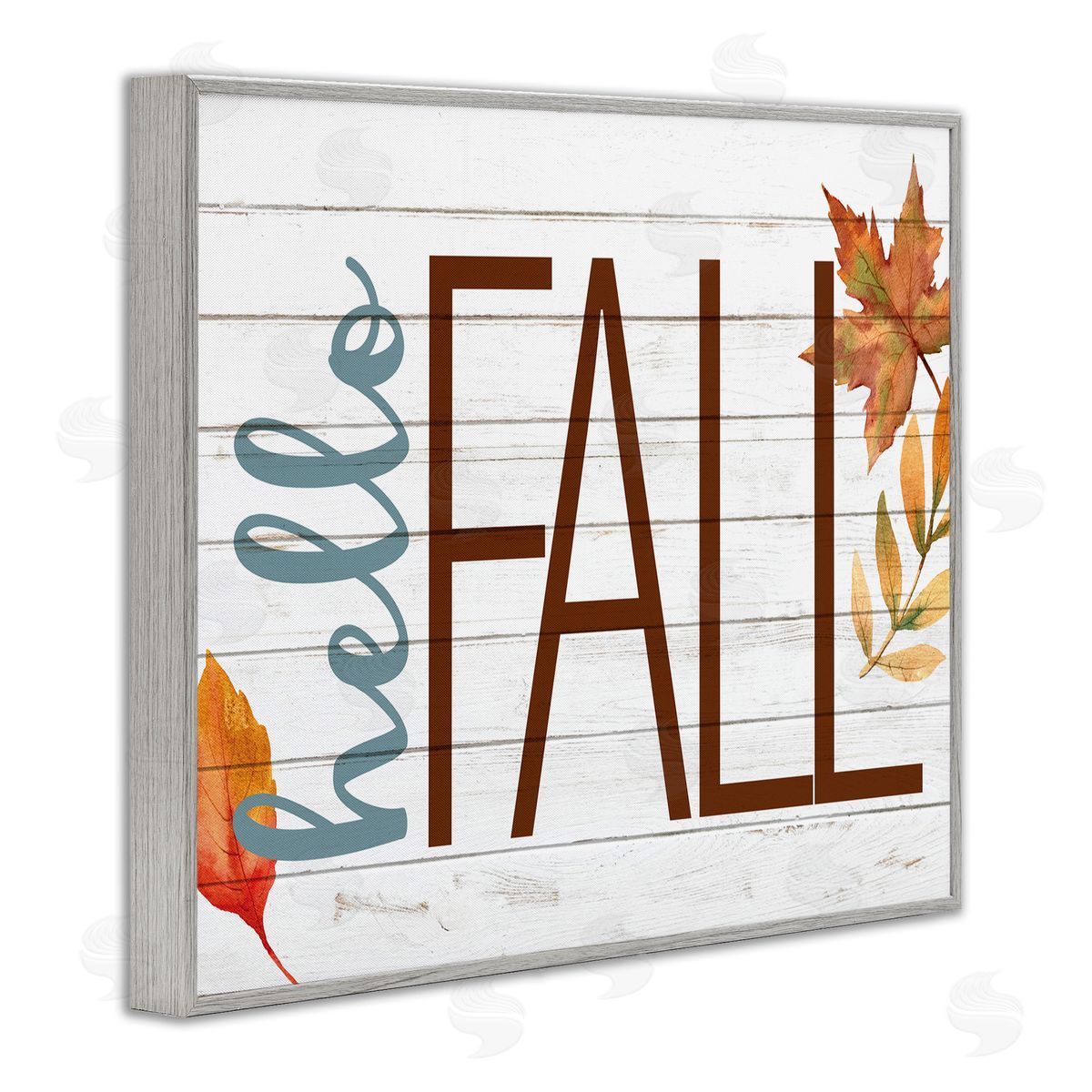 Kim Allen Hello Fall Planked Look Autumn Foliage Gray Framed Giclee Wall Art