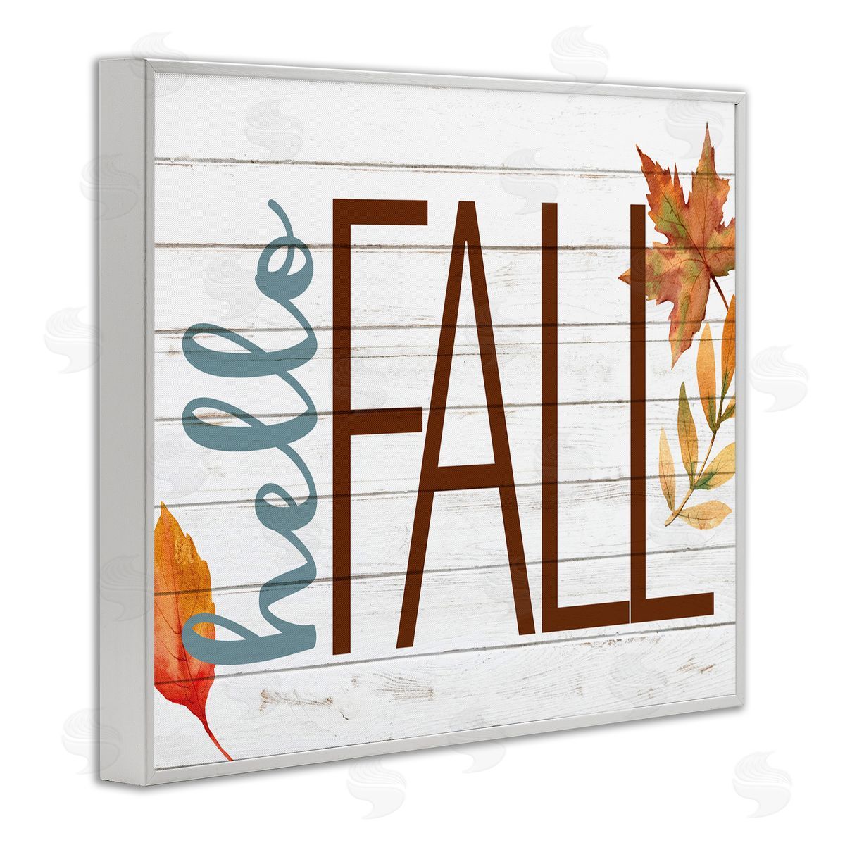 Kim Allen Hello Fall Planked Look Autumn Foliage White Framed Giclee Wall Art