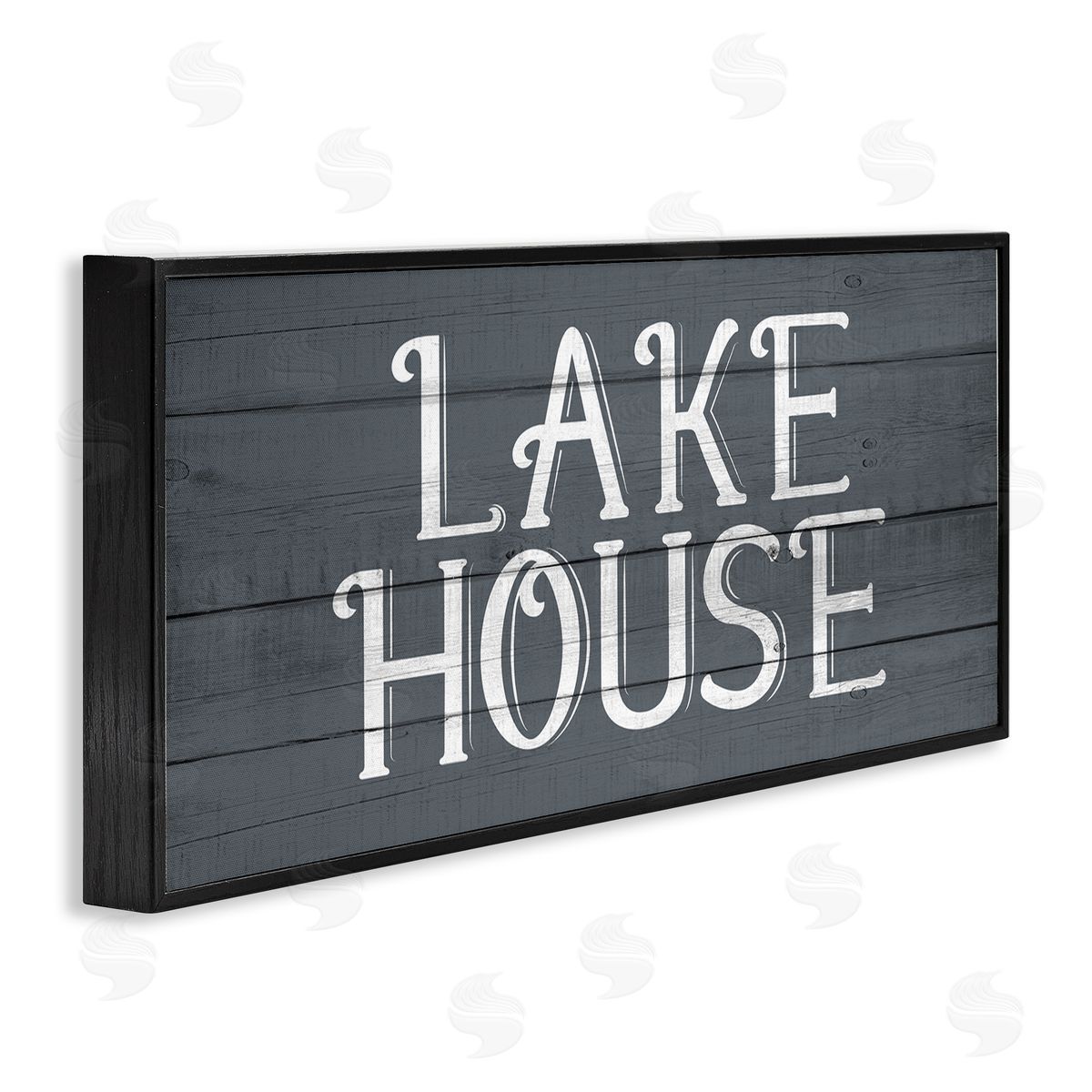 Kim Allen Lake House Sign Blue White Planked Look Black Framed Giclee Wall Art