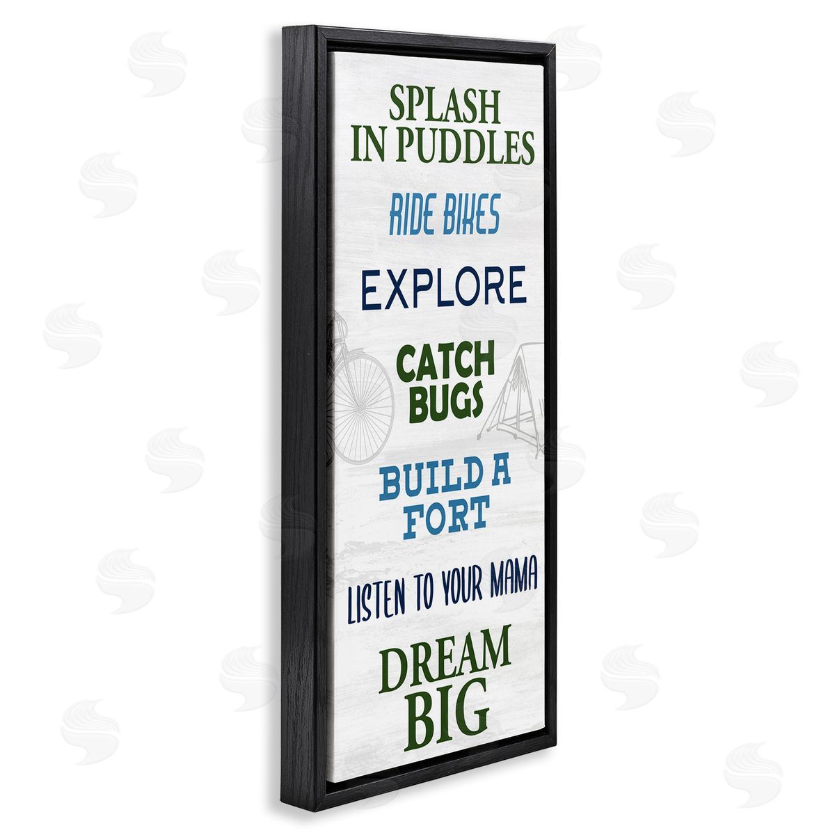 Kim Allen Outdoor Adventure Activities Chart Blue Green Phrases Black Floater Frame Canvas Art