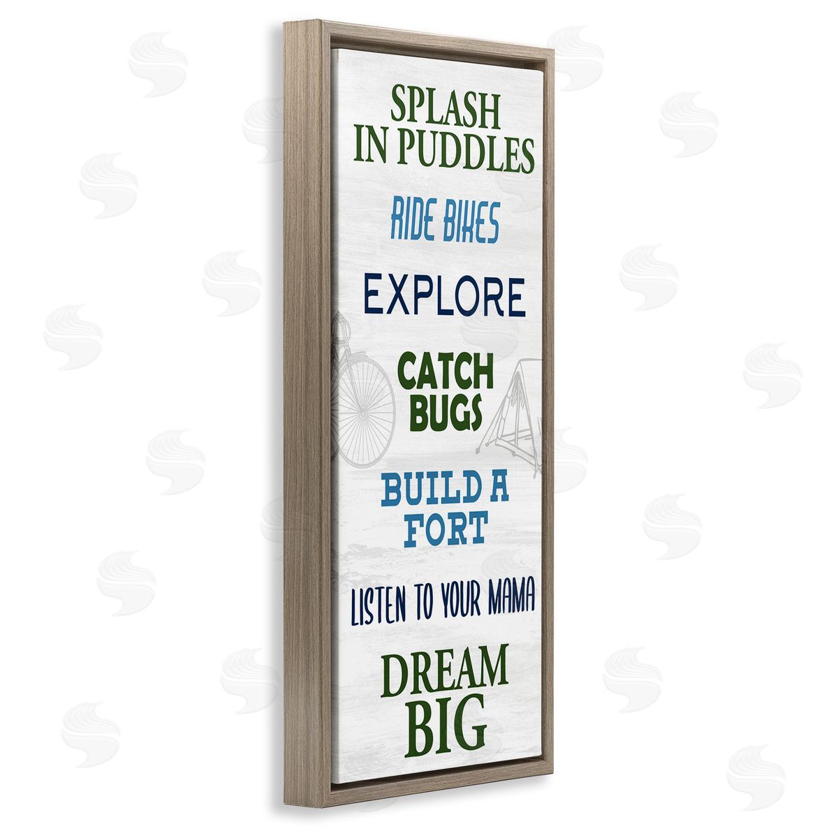 Kim Allen Outdoor Adventure Activities Chart Blue Green Phrases Brown Floater Frame Canvas Art