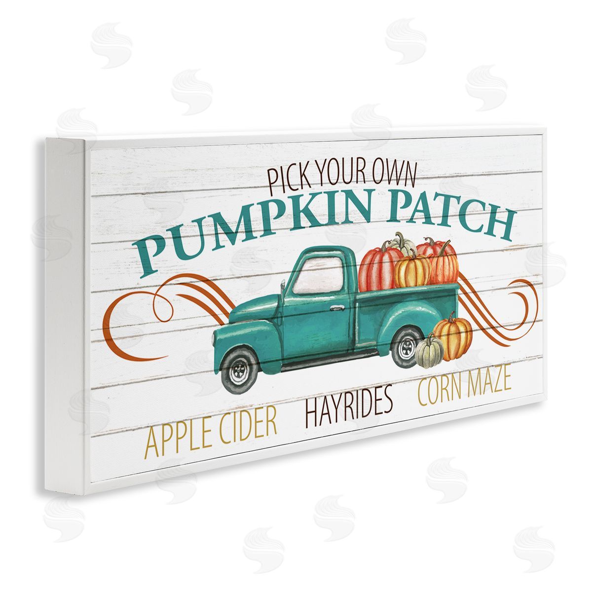 Kim Allen Turquoise Truck Autumn Harvest Pumpkin Patch Sign White Framed Giclee Wall Art