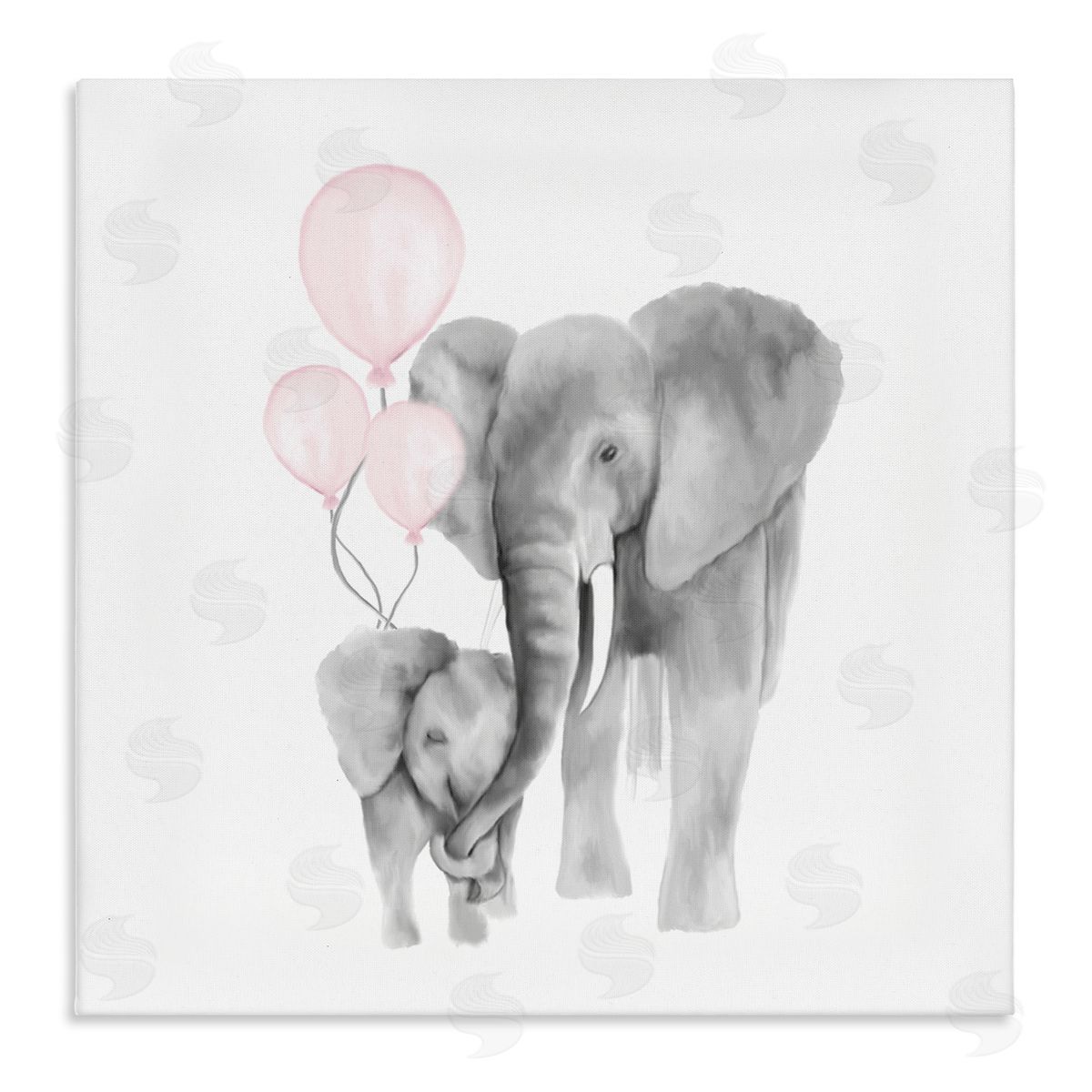 Kim Allen Happy Elephant Family Trunk Hug Pink Balloons Canvas Wall Art