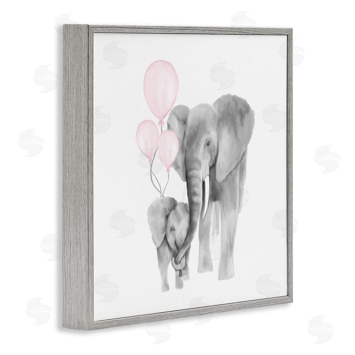 Kim Allen Happy Elephant Family Trunk Hug Pink Balloons Gray Framed Giclee Wall Art
