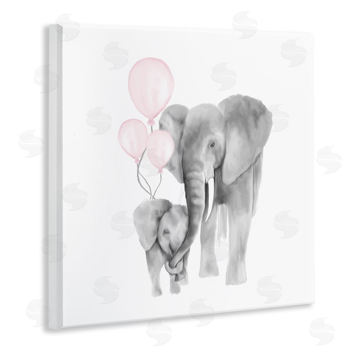 Kim Allen Happy Elephant Family Trunk Hug Pink Balloons Wall Plaque Art