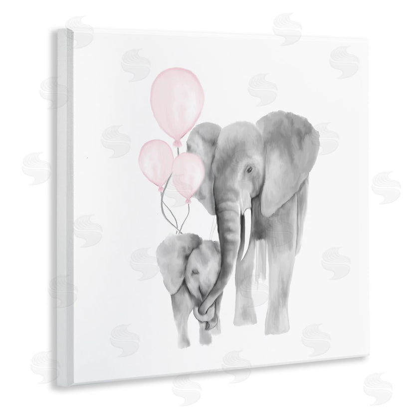 Kim Allen | Happy Elephant Family Trunk Hug Pink Balloons