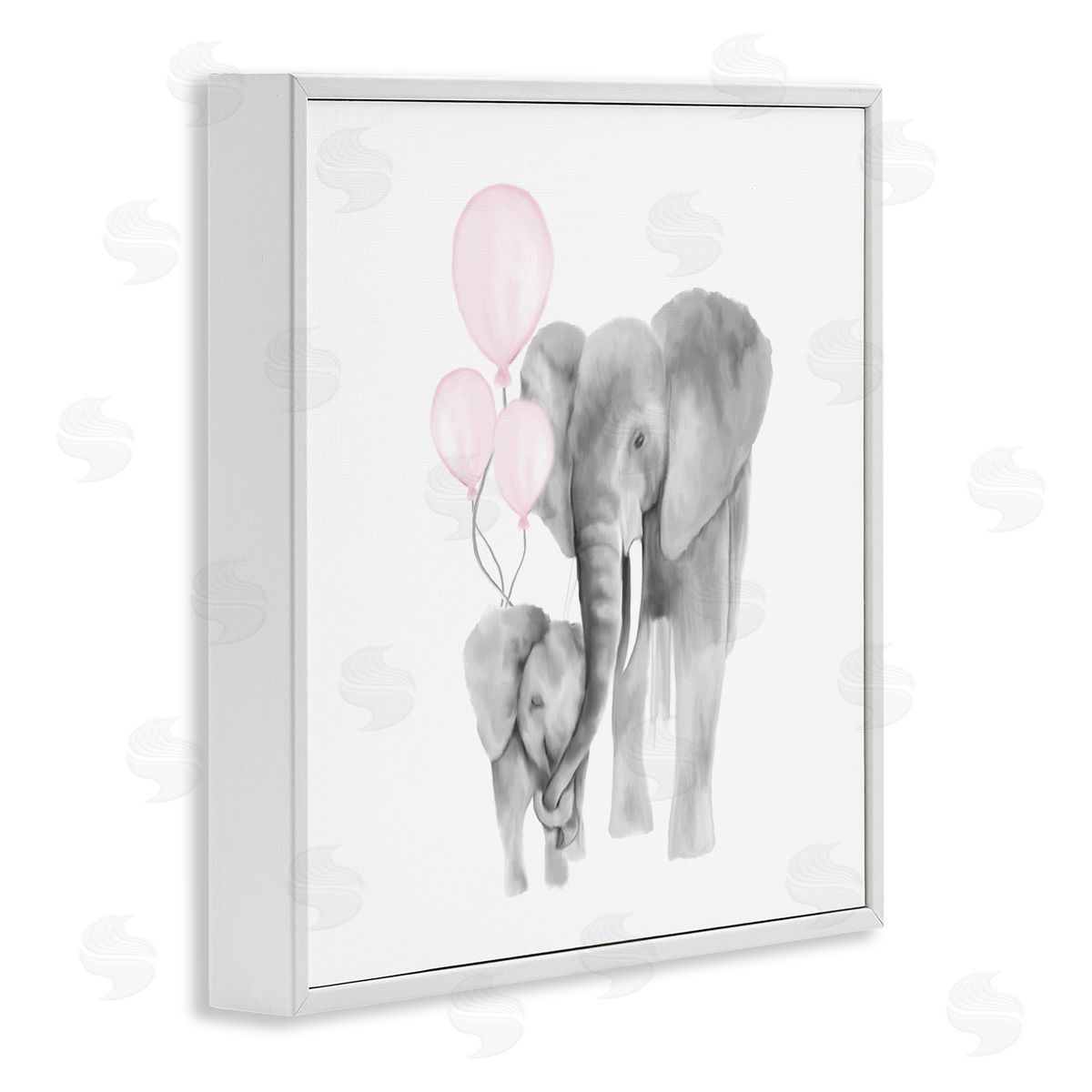 Kim Allen Happy Elephant Family Trunk Hug Pink Balloons White Framed Giclee Wall Art