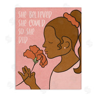 Stupell Studio | So She Did Inspirational Phrase Girl with Flower