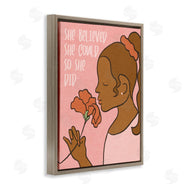 Stupell Studio | So She Did Inspirational Phrase Girl with Flower