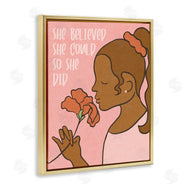 Stupell Studio | So She Did Inspirational Phrase Girl with Flower