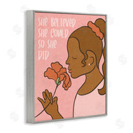Stupell Studio | So She Did Inspirational Phrase Girl with Flower