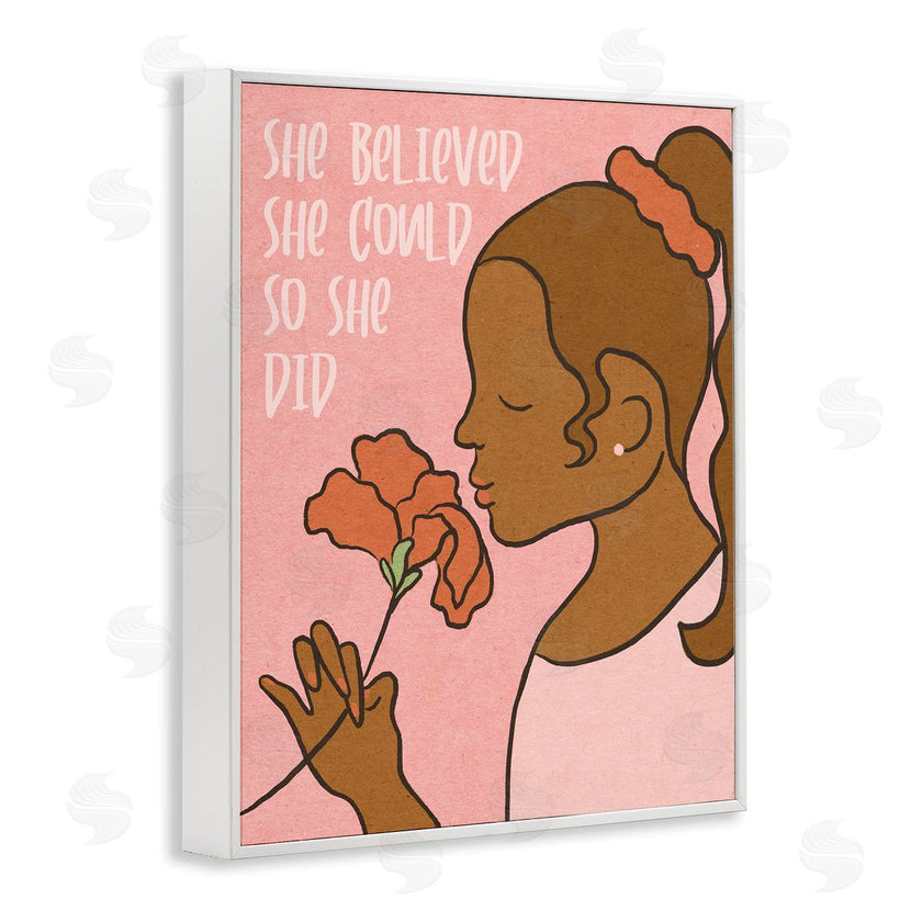 Stupell Studio | So She Did Inspirational Phrase Girl with Flower