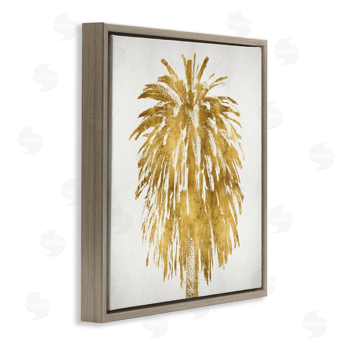 Kate Bennett Gold Glam Tropical Palm Tree Over Neutral Brown Floater Frame Canvas Art