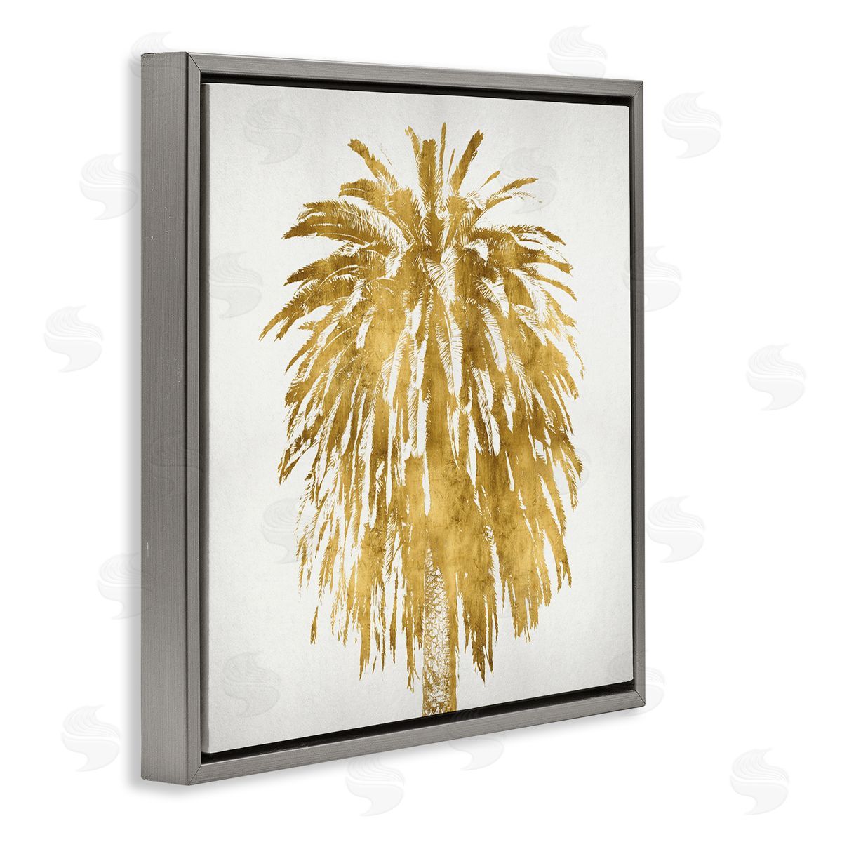 Kate Bennett Gold Glam Tropical Palm Tree Over Neutral Gray Floater Frame Canvas Art
