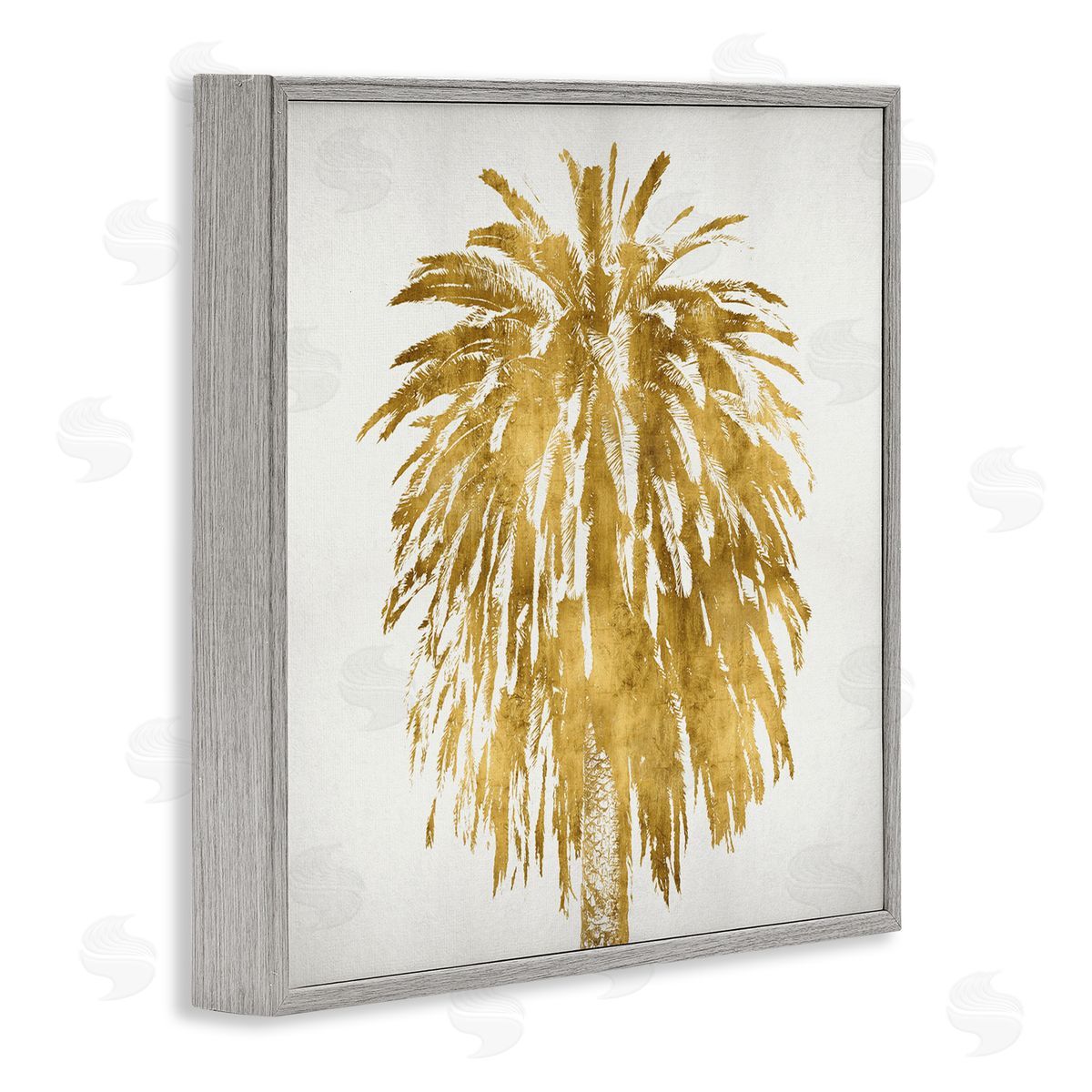 Kate Bennett Gold Glam Tropical Palm Tree Over Neutral Gray Framed Giclee Wall Art