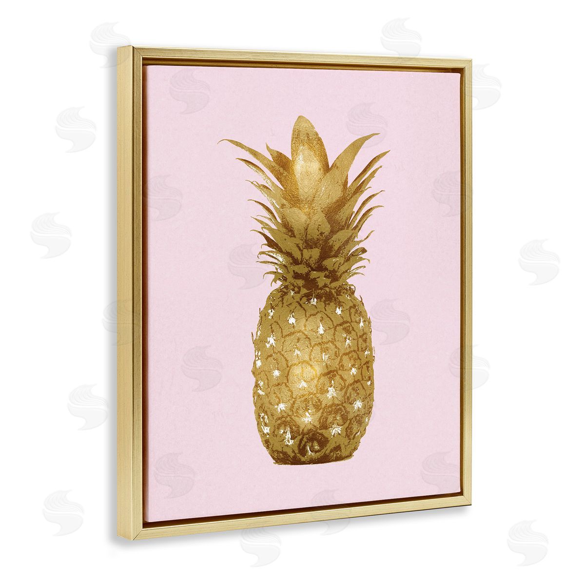 Kate Bennett Golden Glam Pineapple Fruit Over Pink Gold Floater Frame Canvas Art