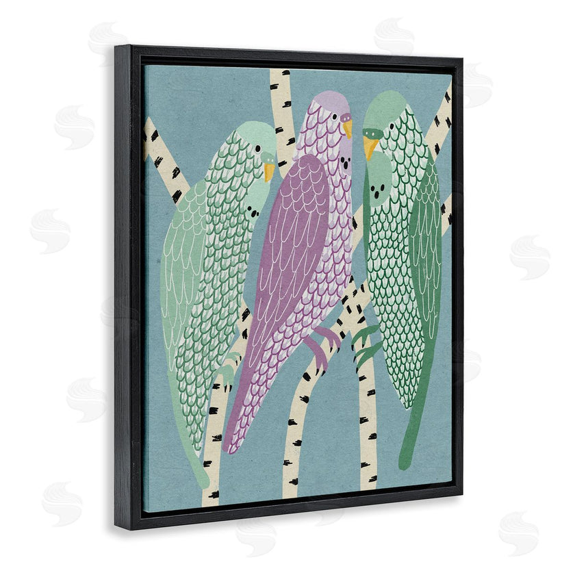 Stupell Studio | Parakeets Perched On Birch Purple Green Birds