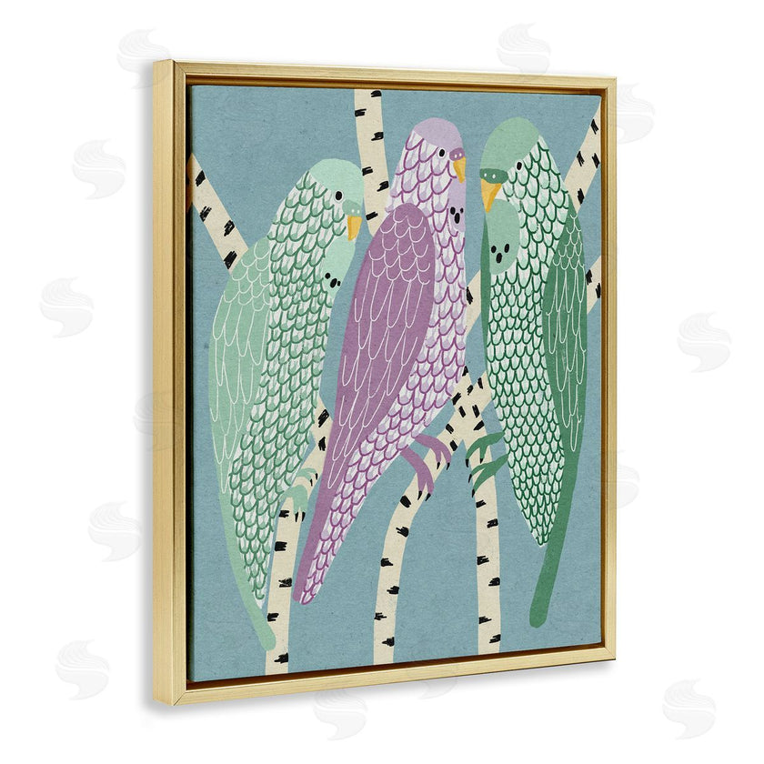 Stupell Studio | Parakeets Perched On Birch Purple Green Birds