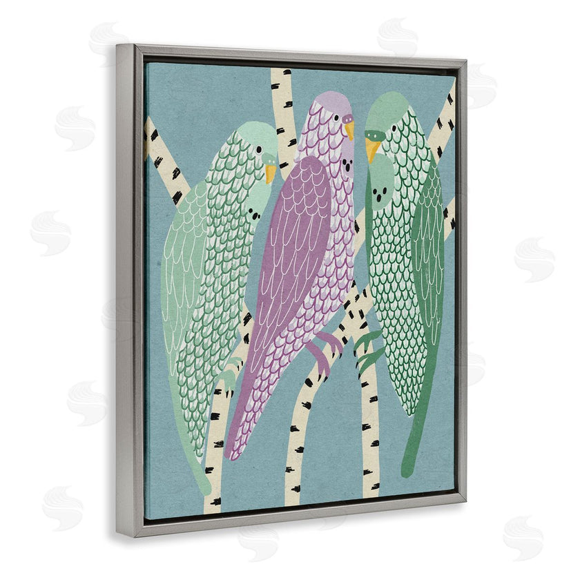Stupell Studio | Parakeets Perched On Birch Purple Green Birds