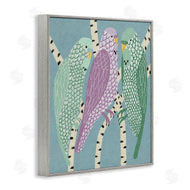 Stupell Studio | Parakeets Perched On Birch Purple Green Birds